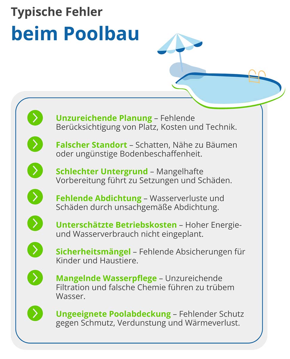Typische Fehler beim Poolbau. Grafik: Immobilien.de
